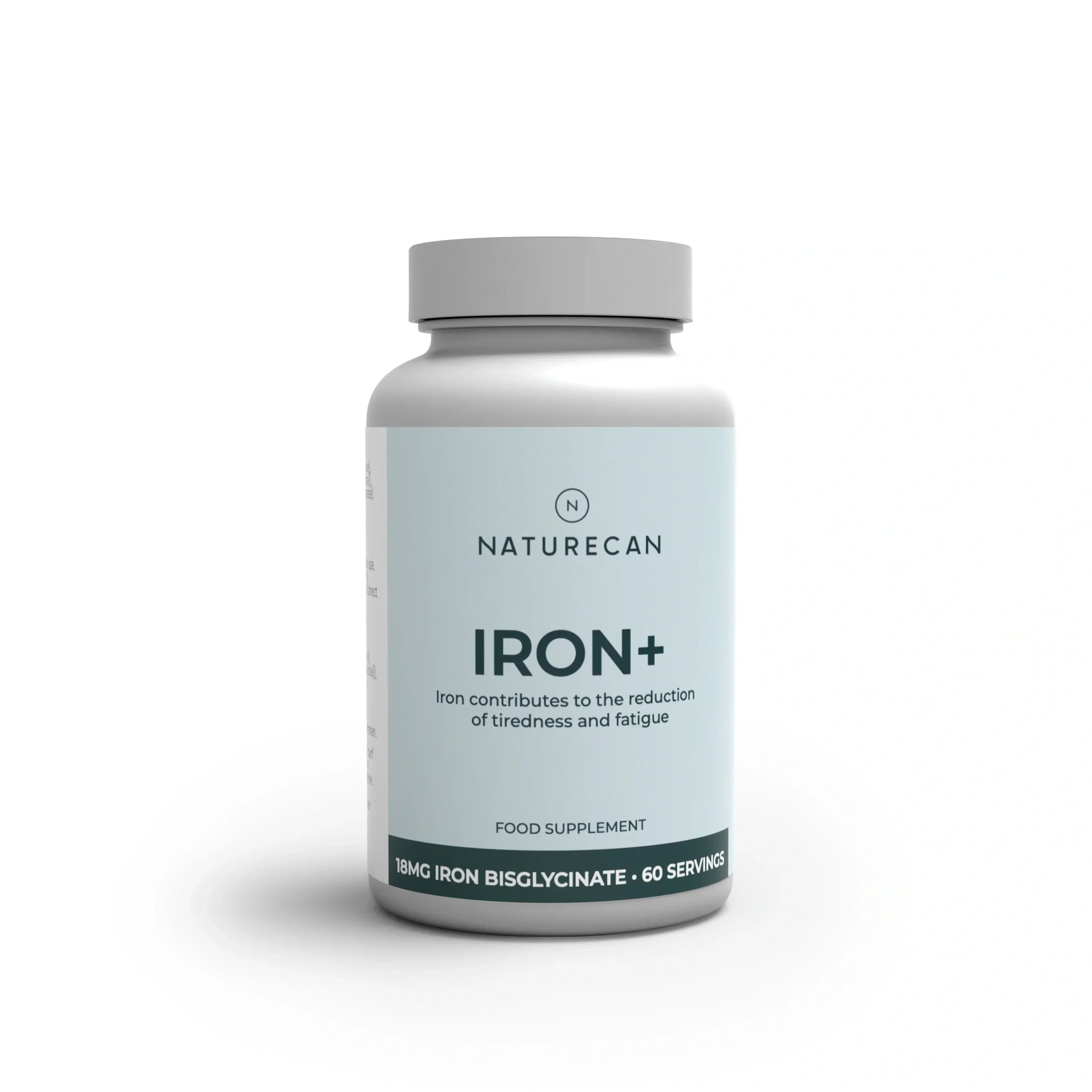 Frasco del suplemento Naturecan Iron+ sobre fondo blanco