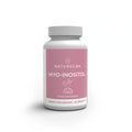 Un frasco blanco del complemento alimenticio Naturecan Myo-Inositol, con una etiqueta rosa y un tapón gris, que aparece sobre un fondo blanco con una sombra suave.